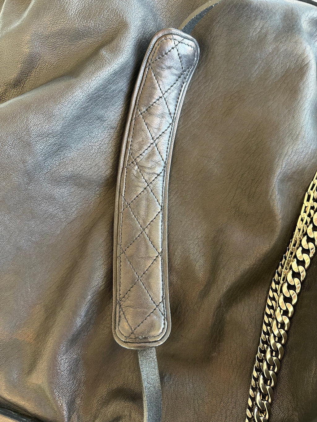 Jimmy Choo Black Leather Shoulder Bag with Silver Chain Detail