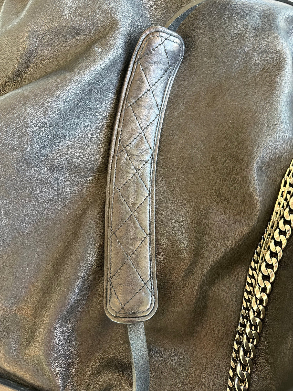 Jimmy Choo Black Leather Shoulder Bag with Silver Chain Detail