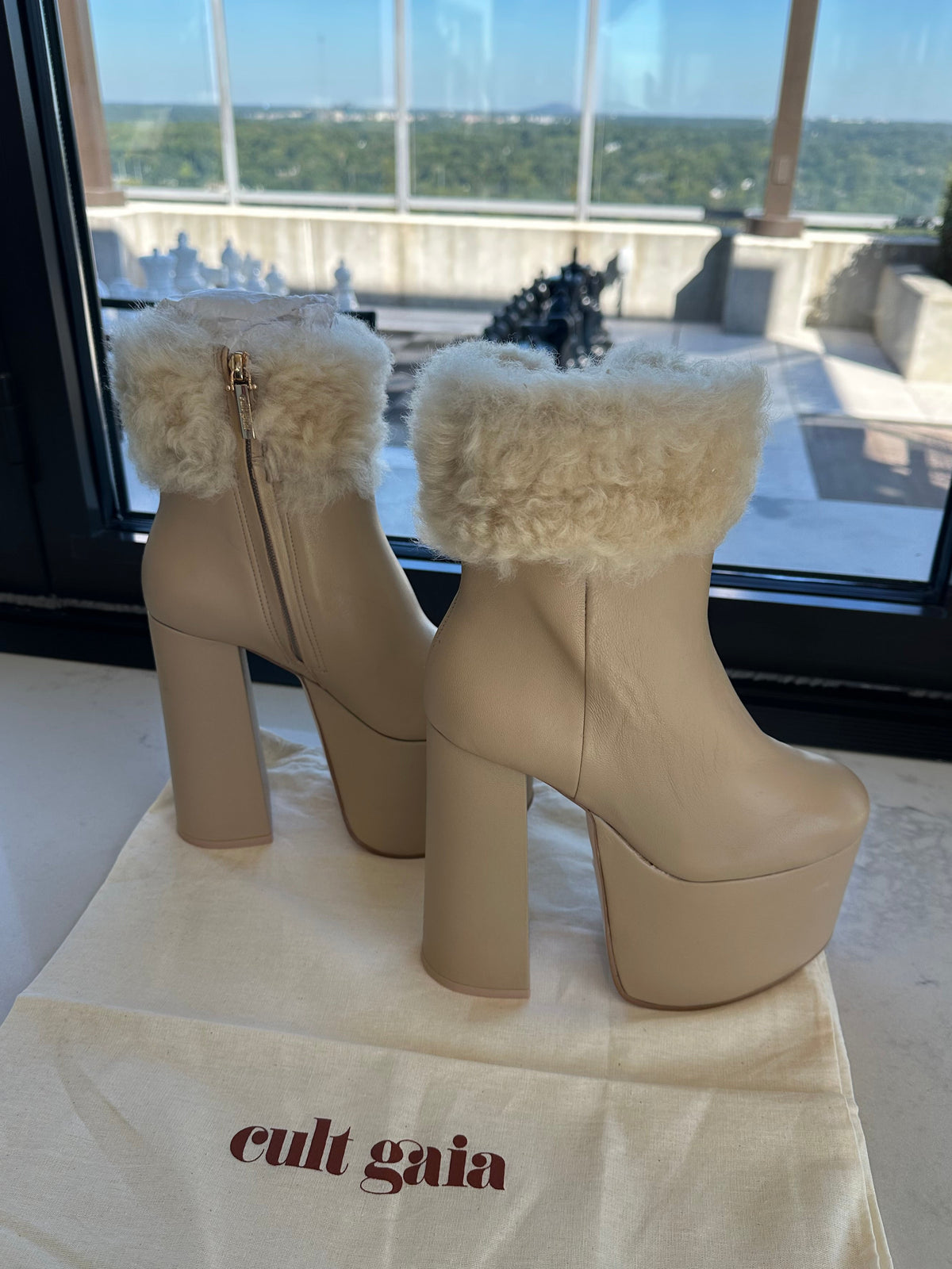 Cult Gaia Heeled Katya Booties in Tan Leather