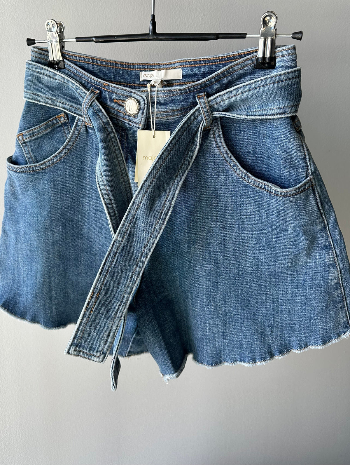 Maje Belted Denim Shorts