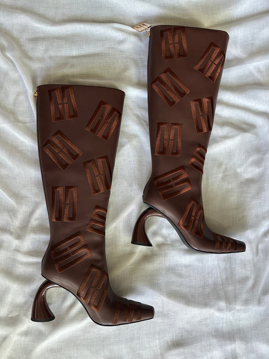 Chidozie Heeled Knee High CC Boot in Brown