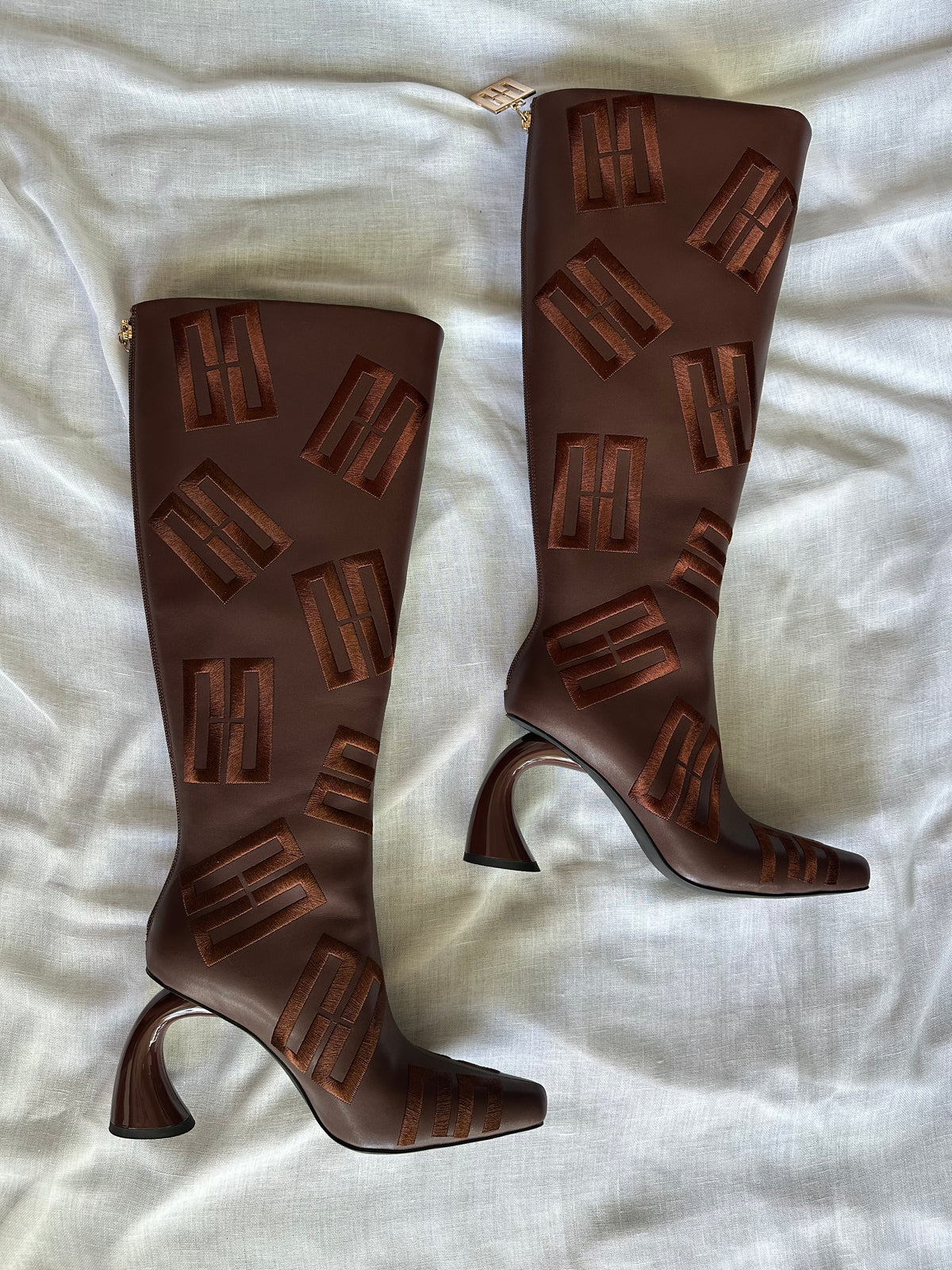Chidozie Heeled Knee High CC Boot in Brown