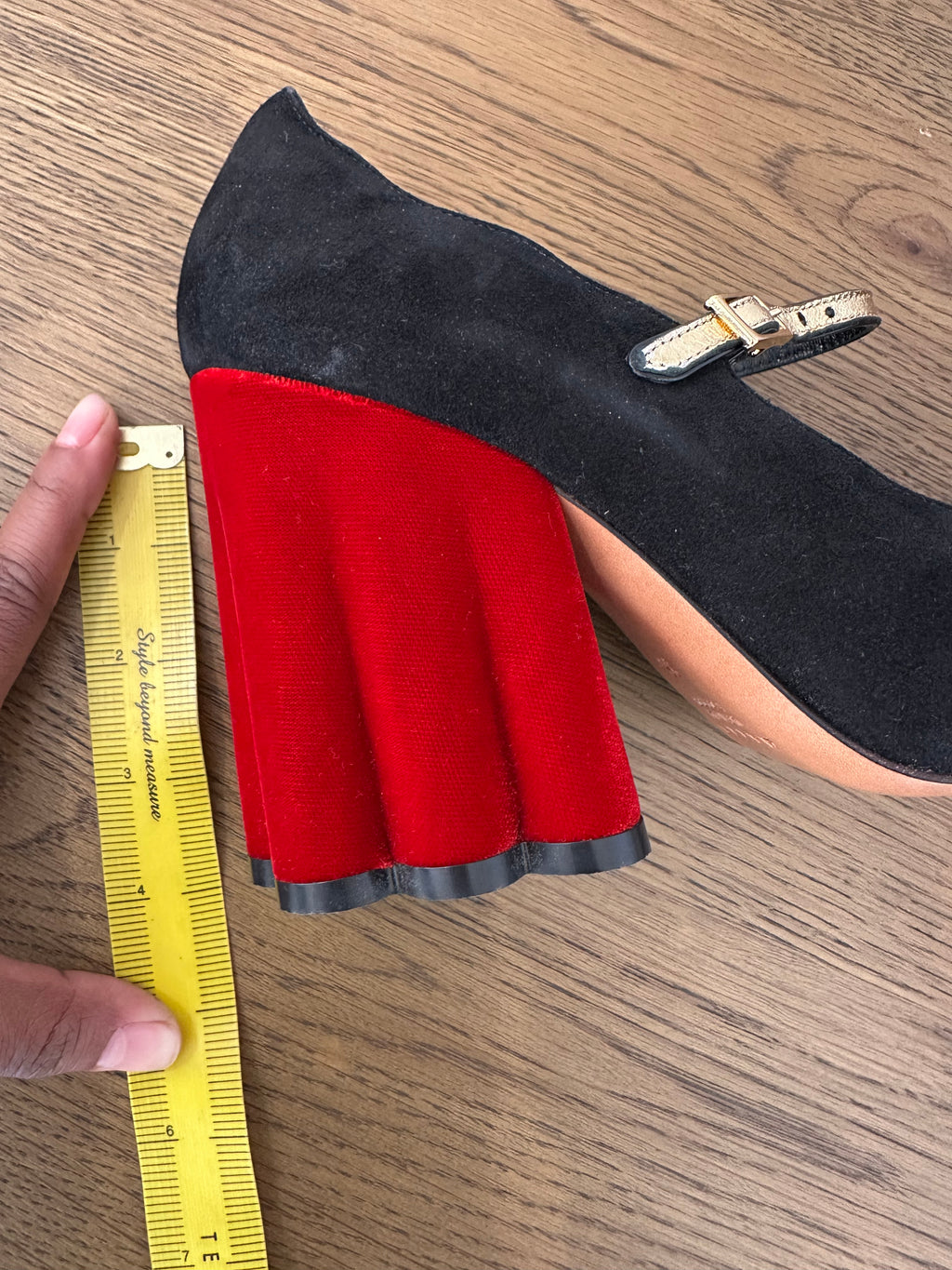 Marni Scalloped Heels in Black/Red Velvet