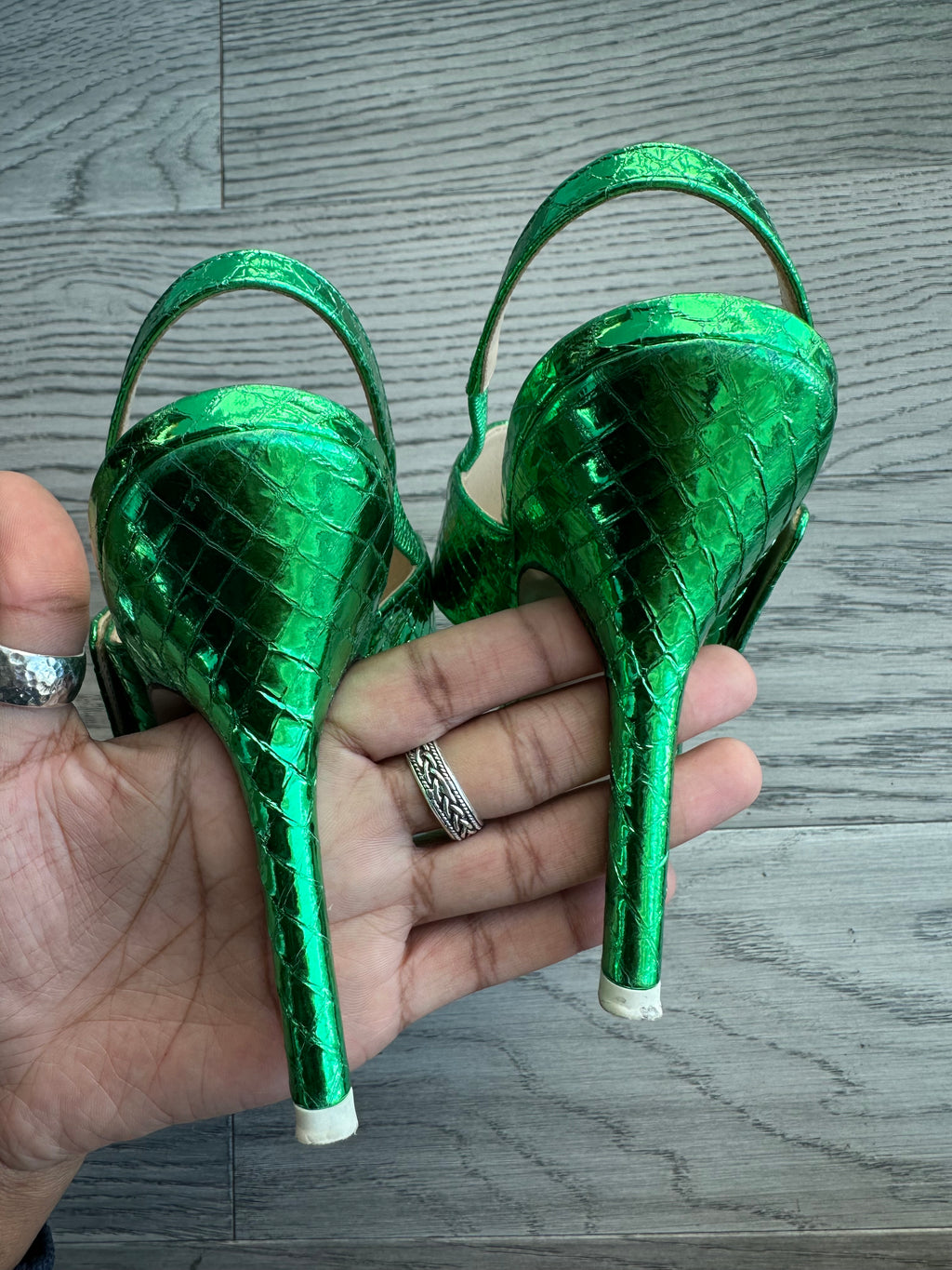 Attico Heeled Sandals in Metallic Green Python