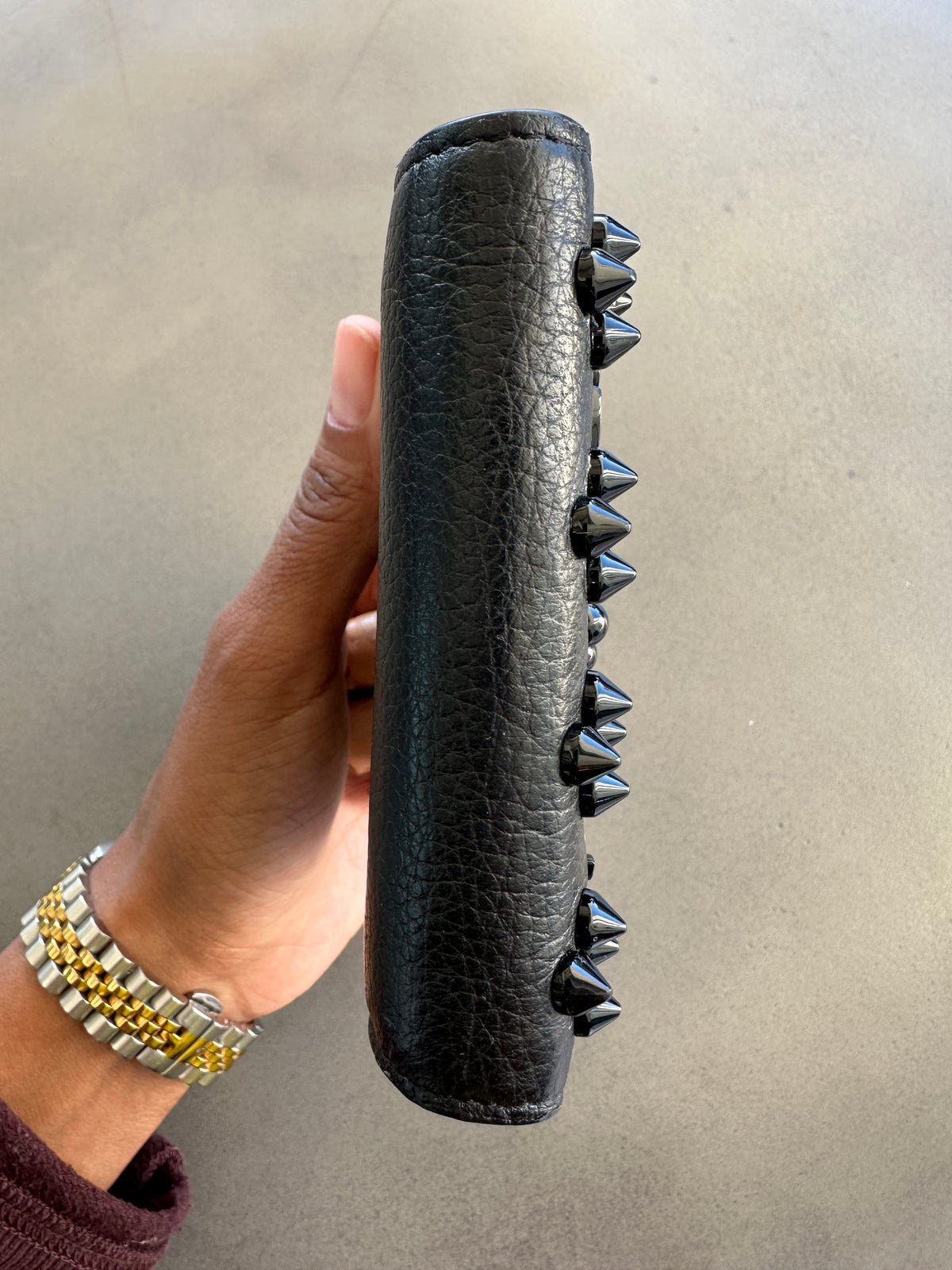 Christian Louboutin Studded Card Holder in Black Leather