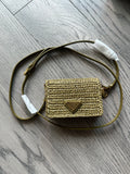 Prada Wallet on Chain in Green Raffia