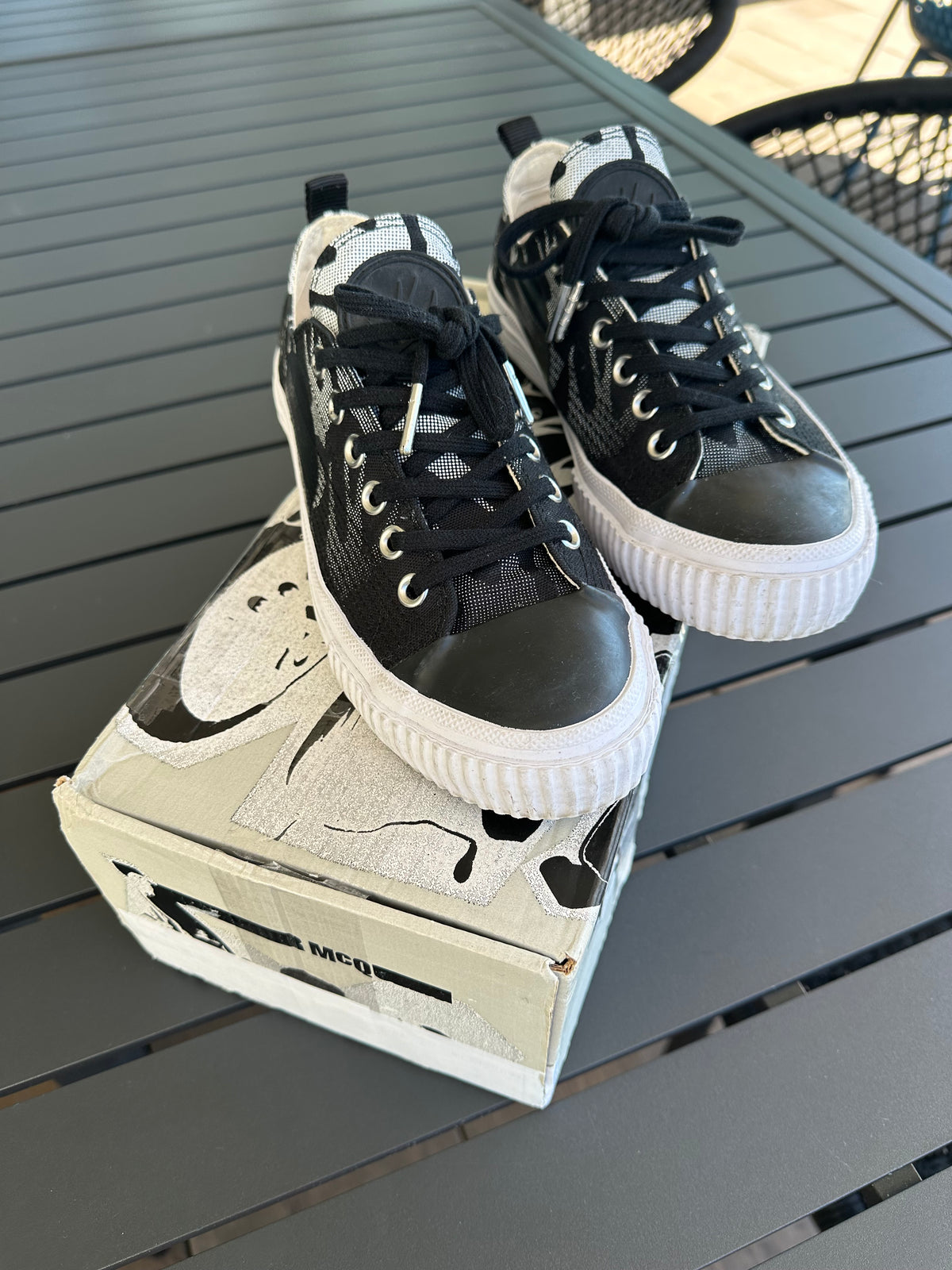 Alexander McQueen Sneakers in Black/White Denim & Leather