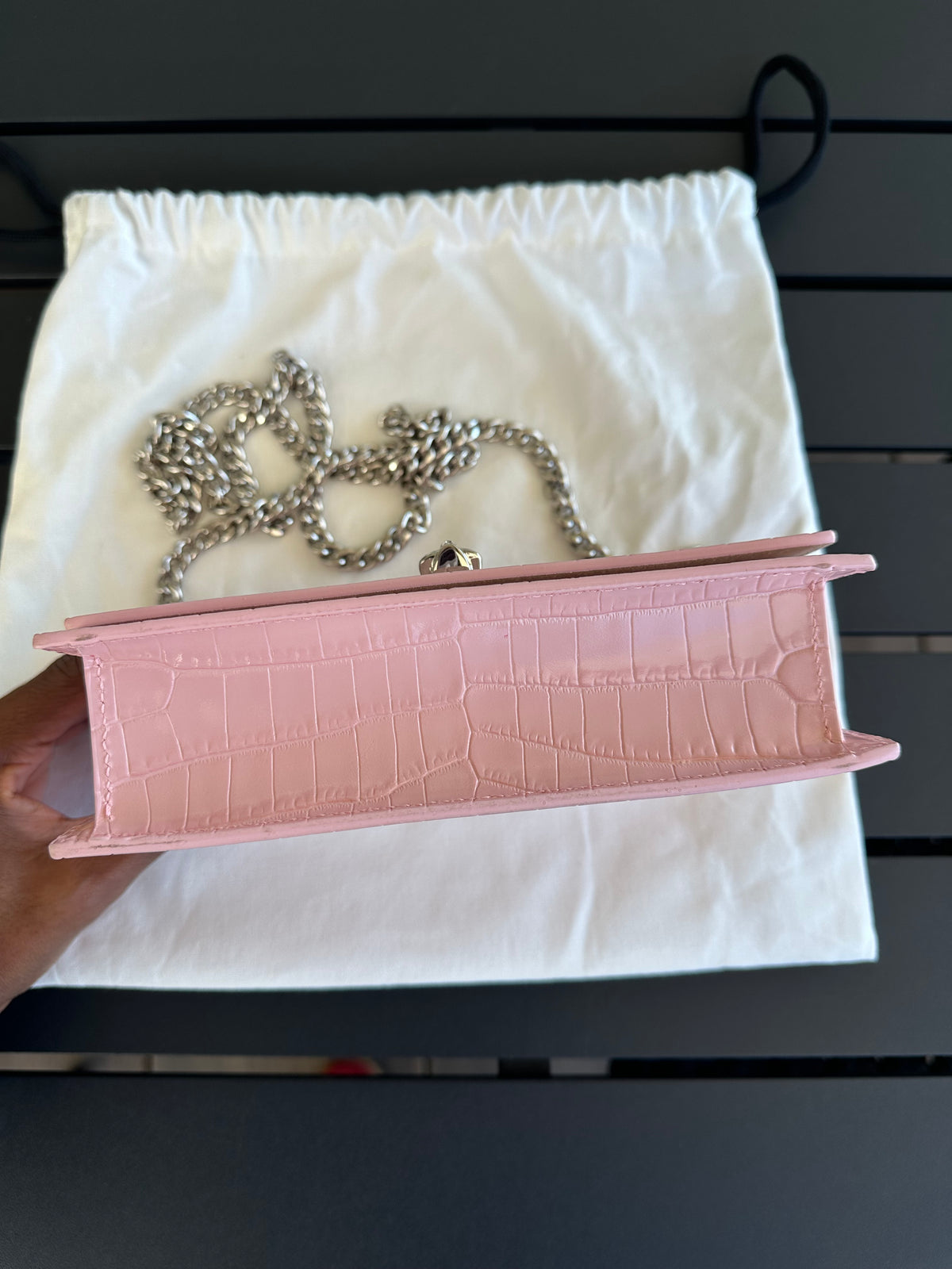 Alexander McQueen Mini Purse in Pink Croc Embossed Leather