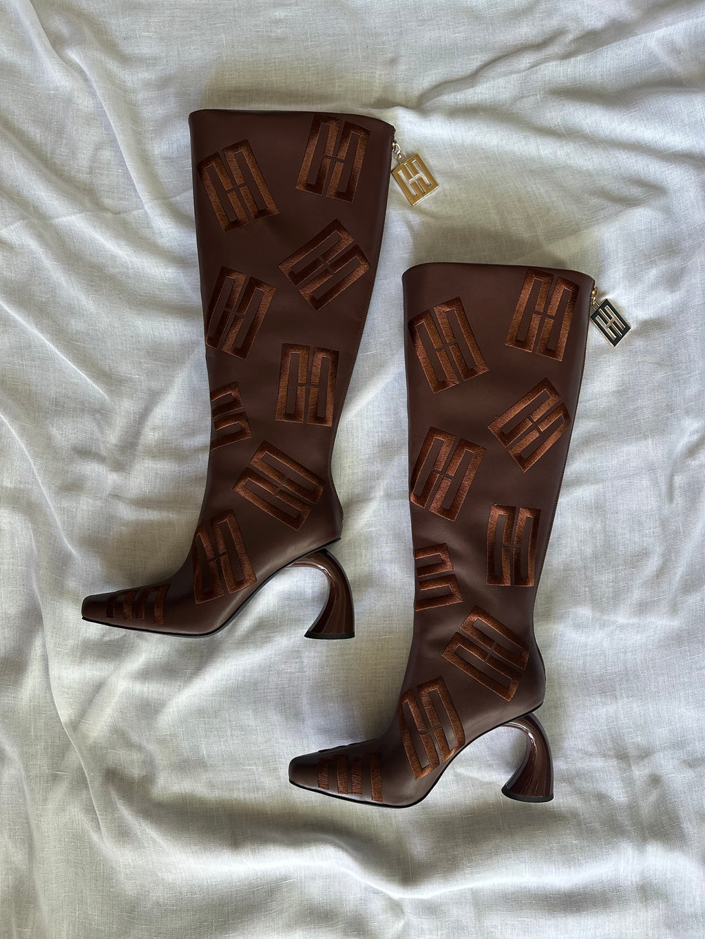 Chidozie Heeled Knee High CC Boot in Brown