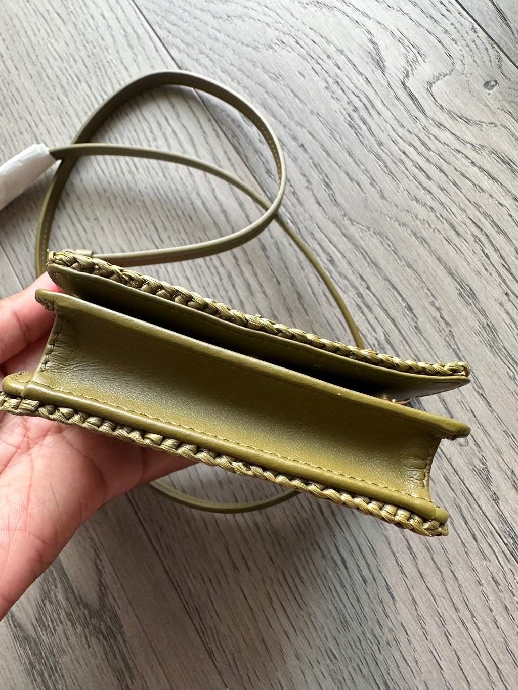 Prada Wallet on Chain in Green Raffia