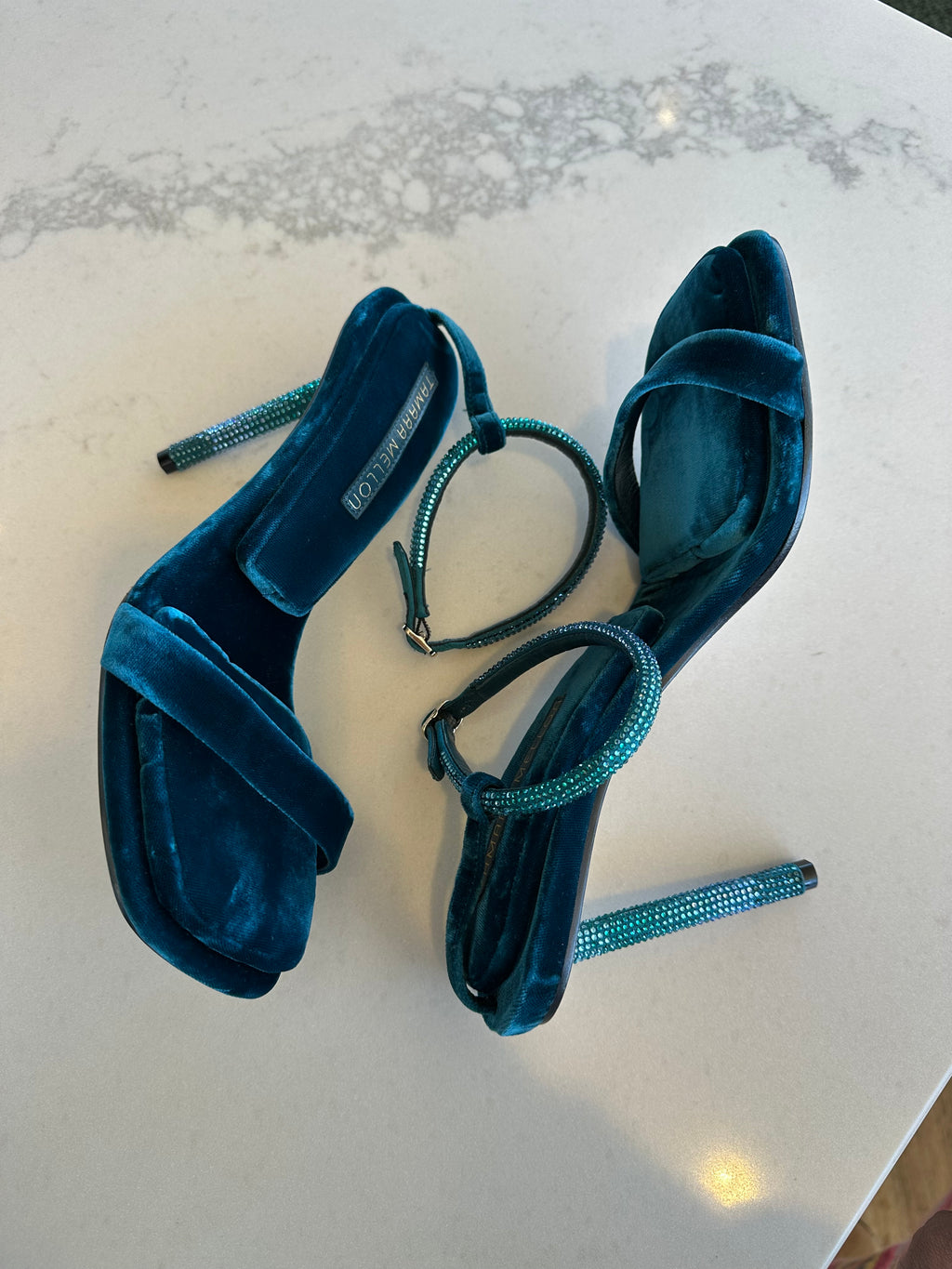 Tamara Mellon Jeweled Heels in Blue Velvet