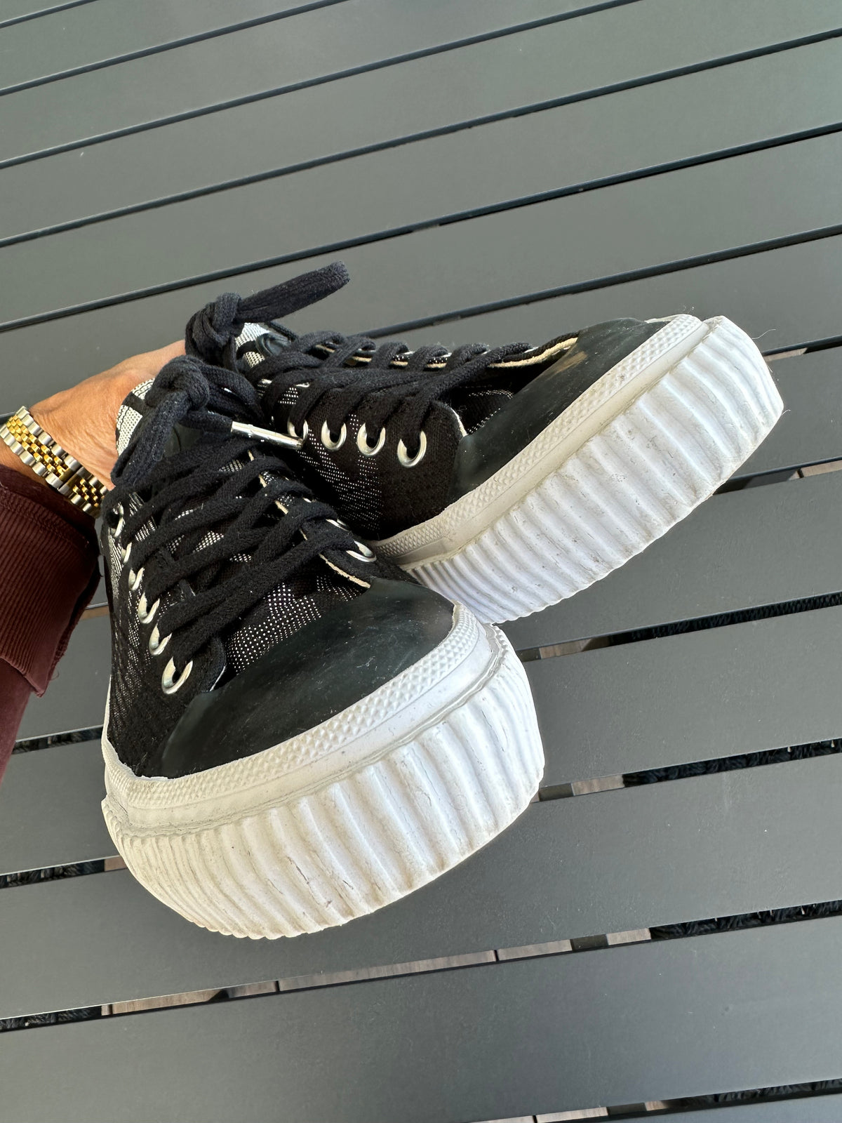 Alexander McQueen Sneakers in Black/White Denim & Leather