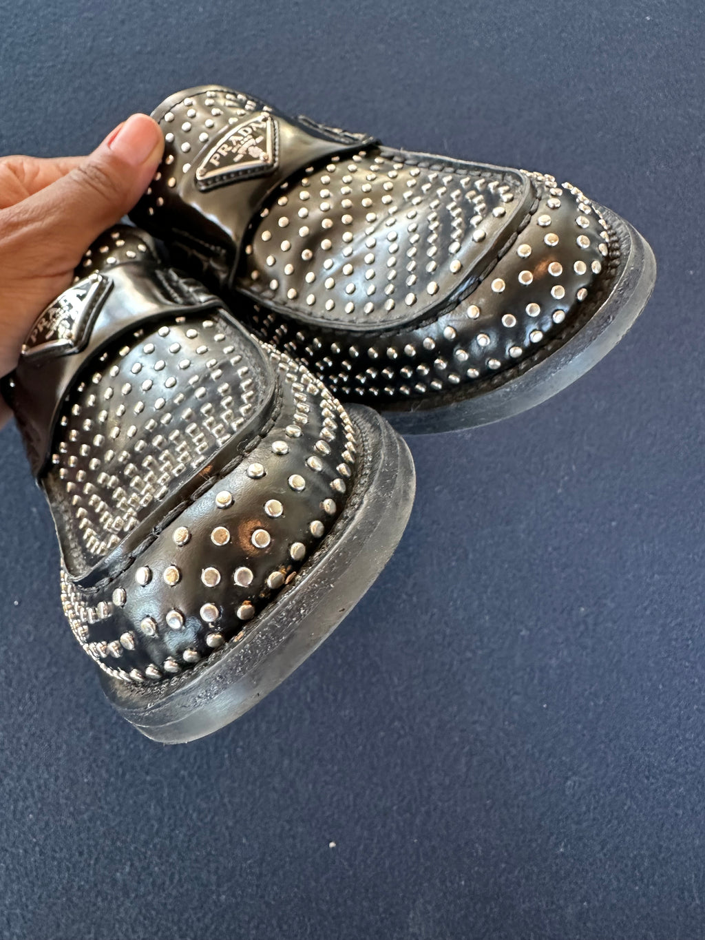 Prada Studded Loafers in Black Leather