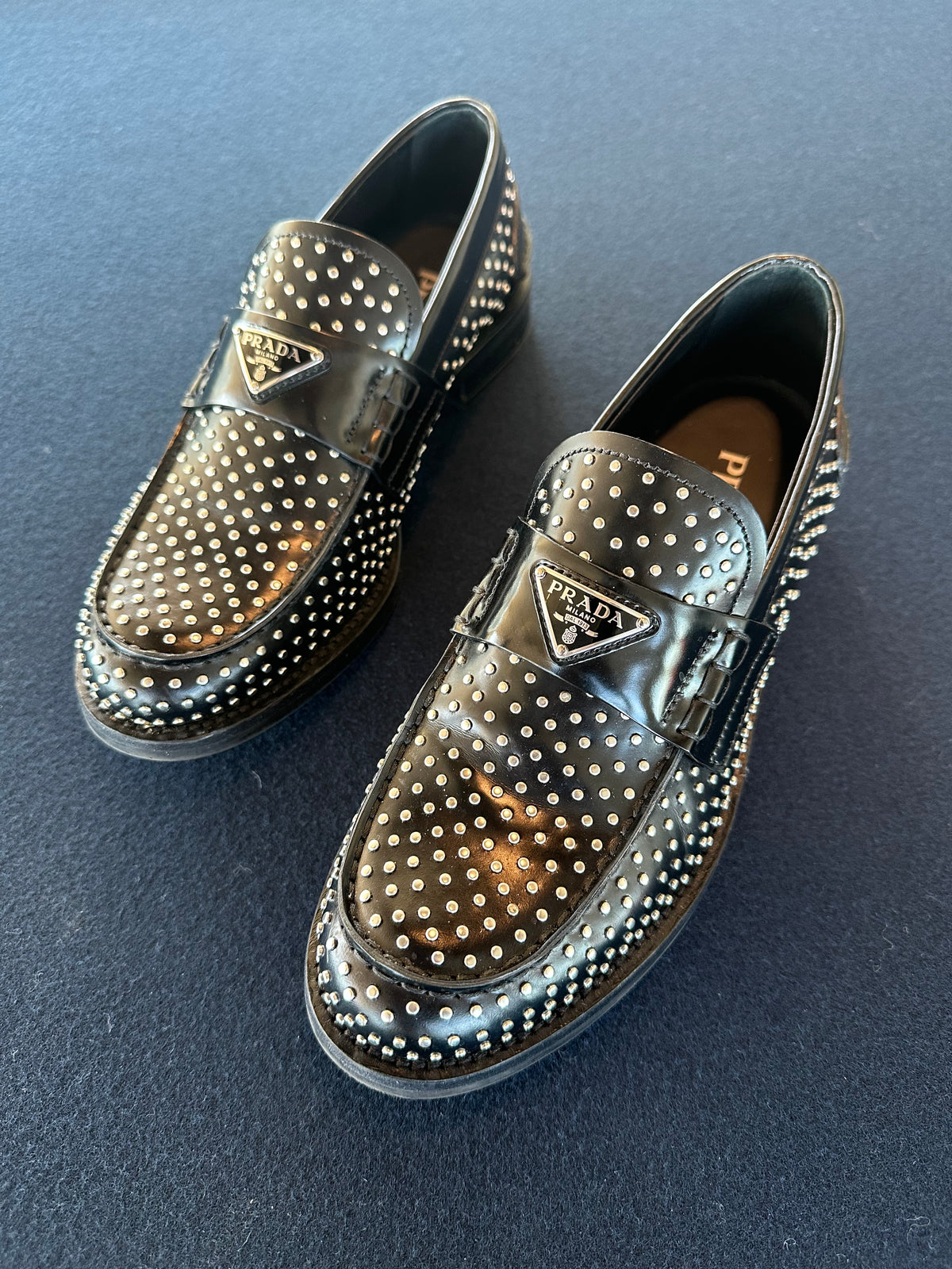 Prada Studded Loafers in Black Leather